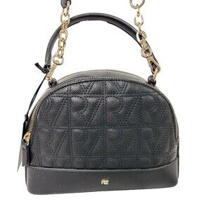 Rachel Zoe Black Leila Crossbody Purse Gold Chain Quilt Vegan Leather 2 Sections